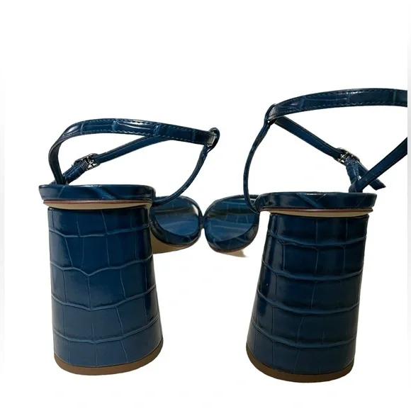 SAM EDELMAN Heels Kit Slingback Block Heel Sandal Wild Indigo Croc Embossed - Picture 4 of 6